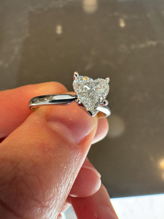 14k Solid White Gold Natural Heart Diamond Ring