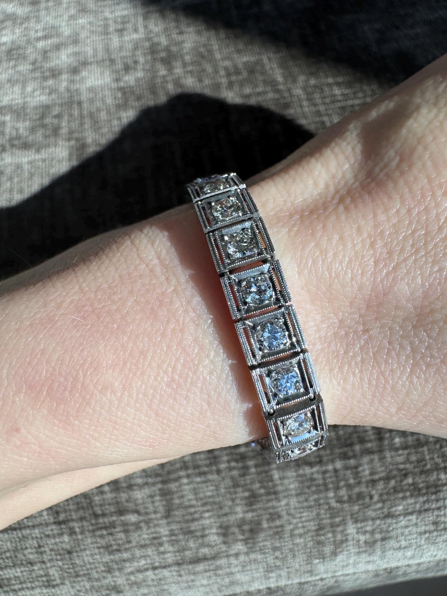 Art Deco Platinum Diamond Line Bracelet 6.60 CTW | Vintage Estate G VS1 Milgrain Edging