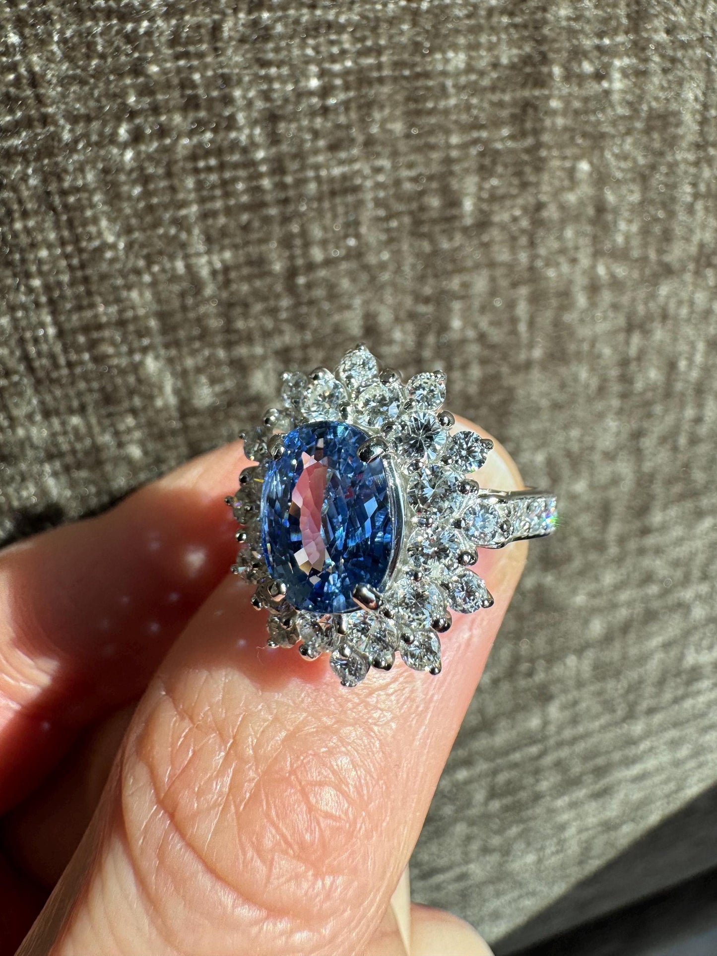 Cornflower Blue Natural Ceylon Sapphire and Natural Diamond Platinum Ring