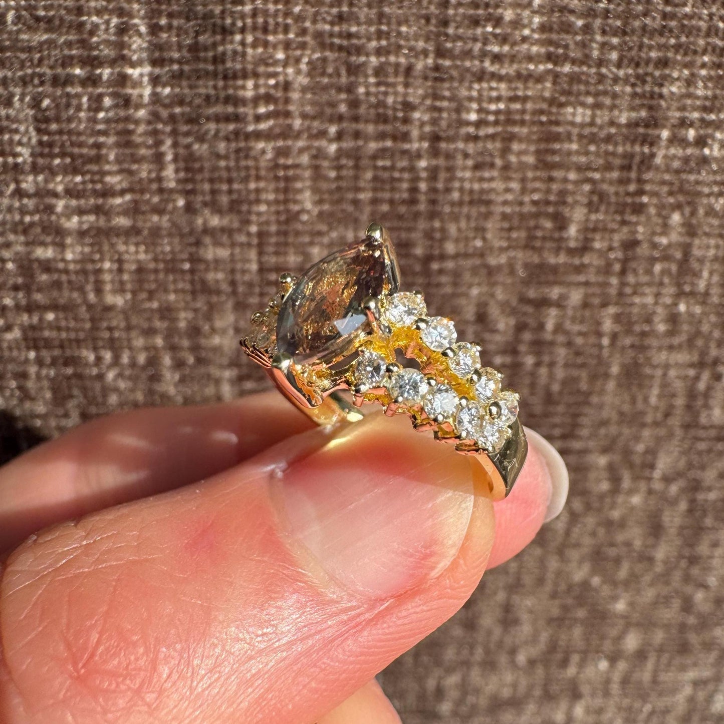 18k Yellow Gold Natural Color Changing Alexandrite Ring with Diamonds