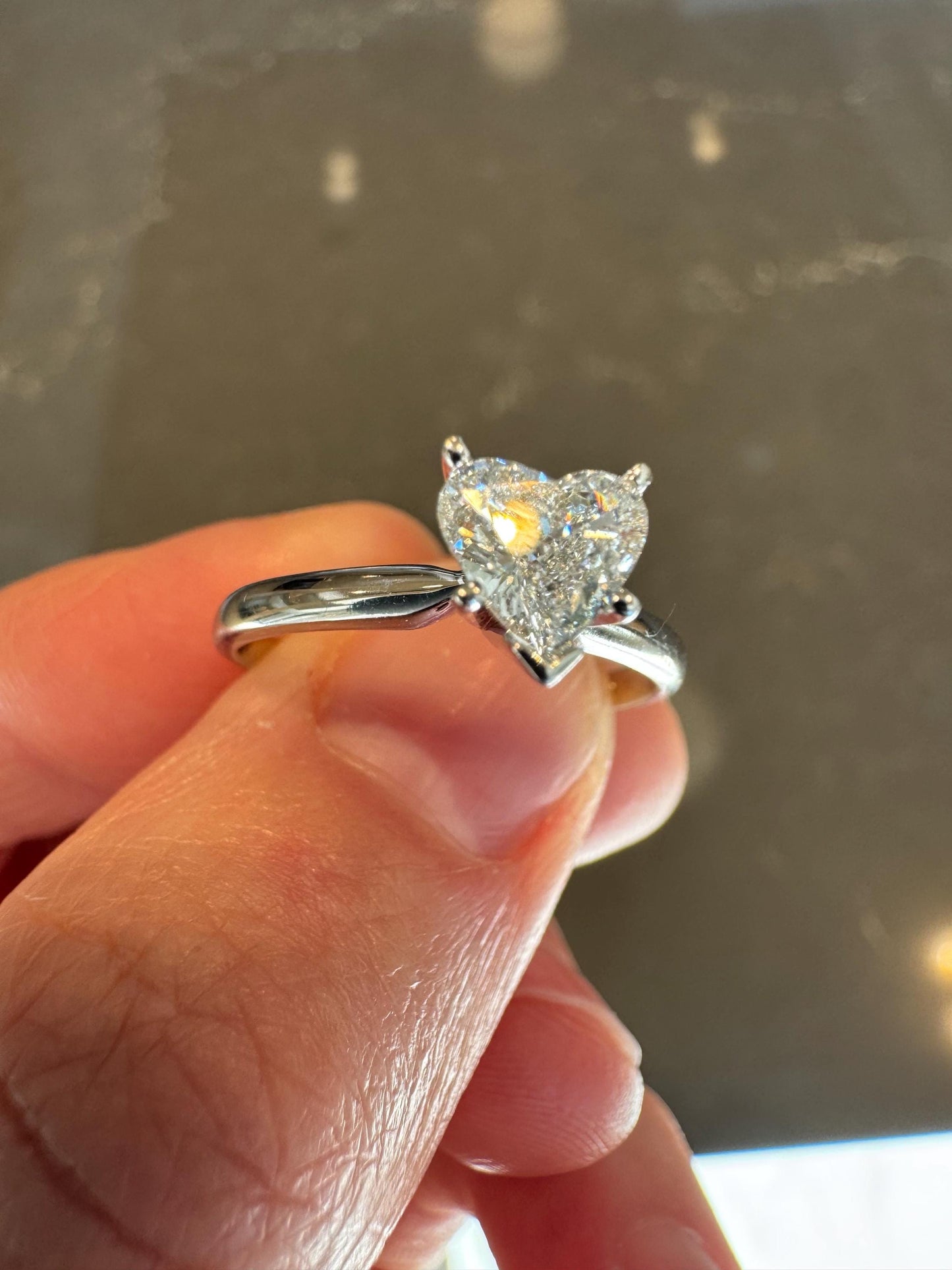 14k Solid White Gold Natural Heart Diamond Ring