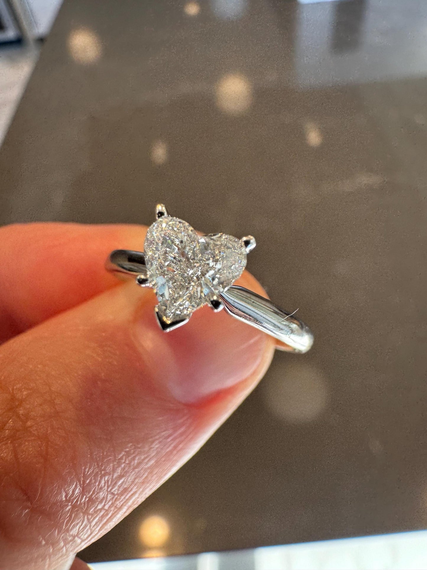 14k Solid White Gold Natural Heart Diamond Ring