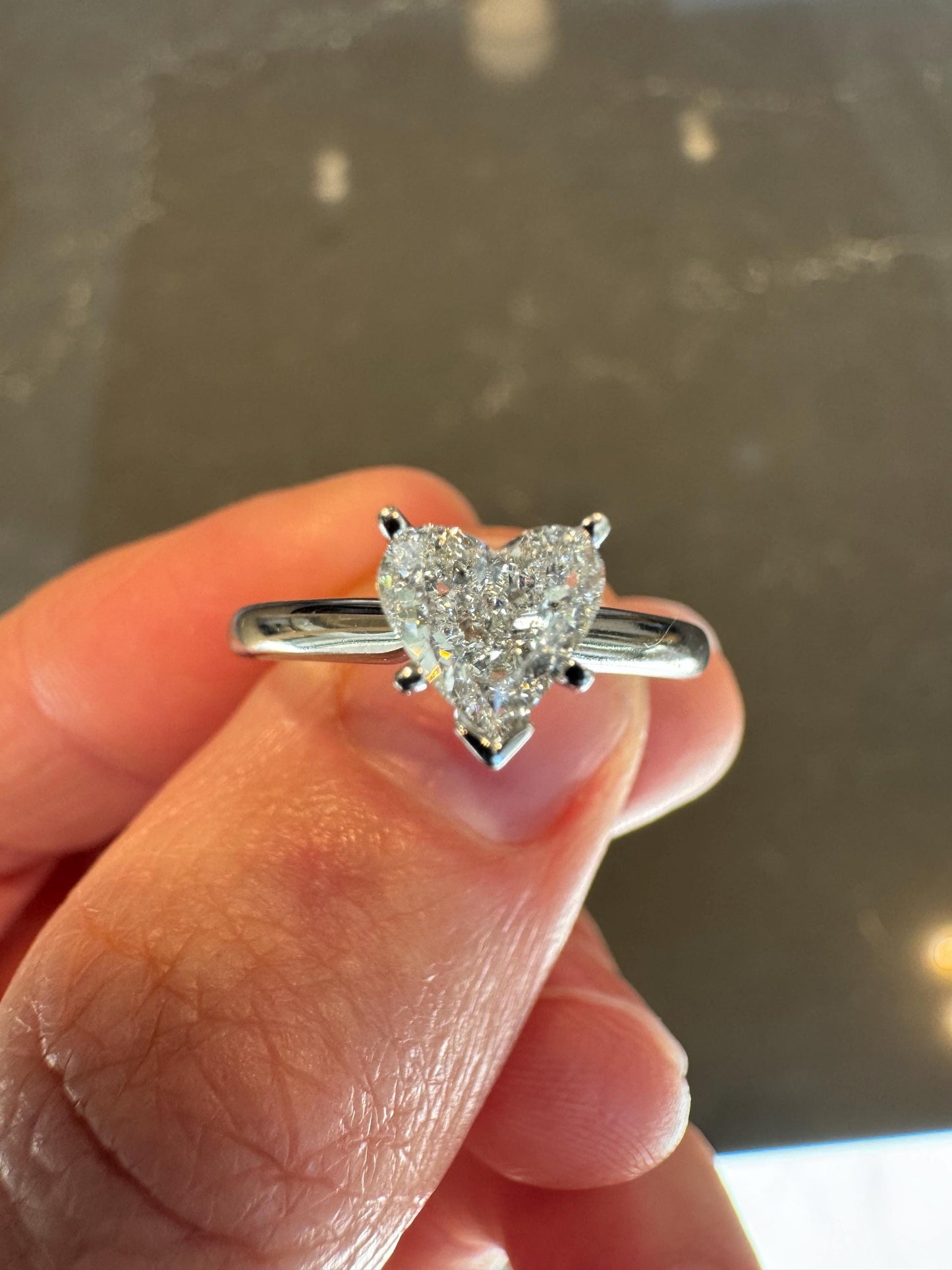 14k Solid White Gold Natural Heart Diamond Ring