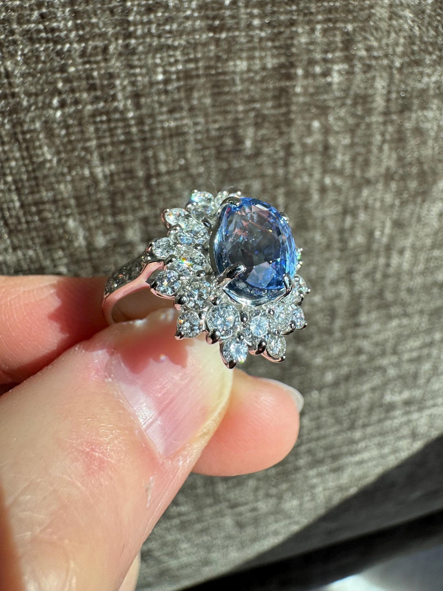 Cornflower Blue Natural Ceylon Sapphire and Natural Diamond Platinum Ring