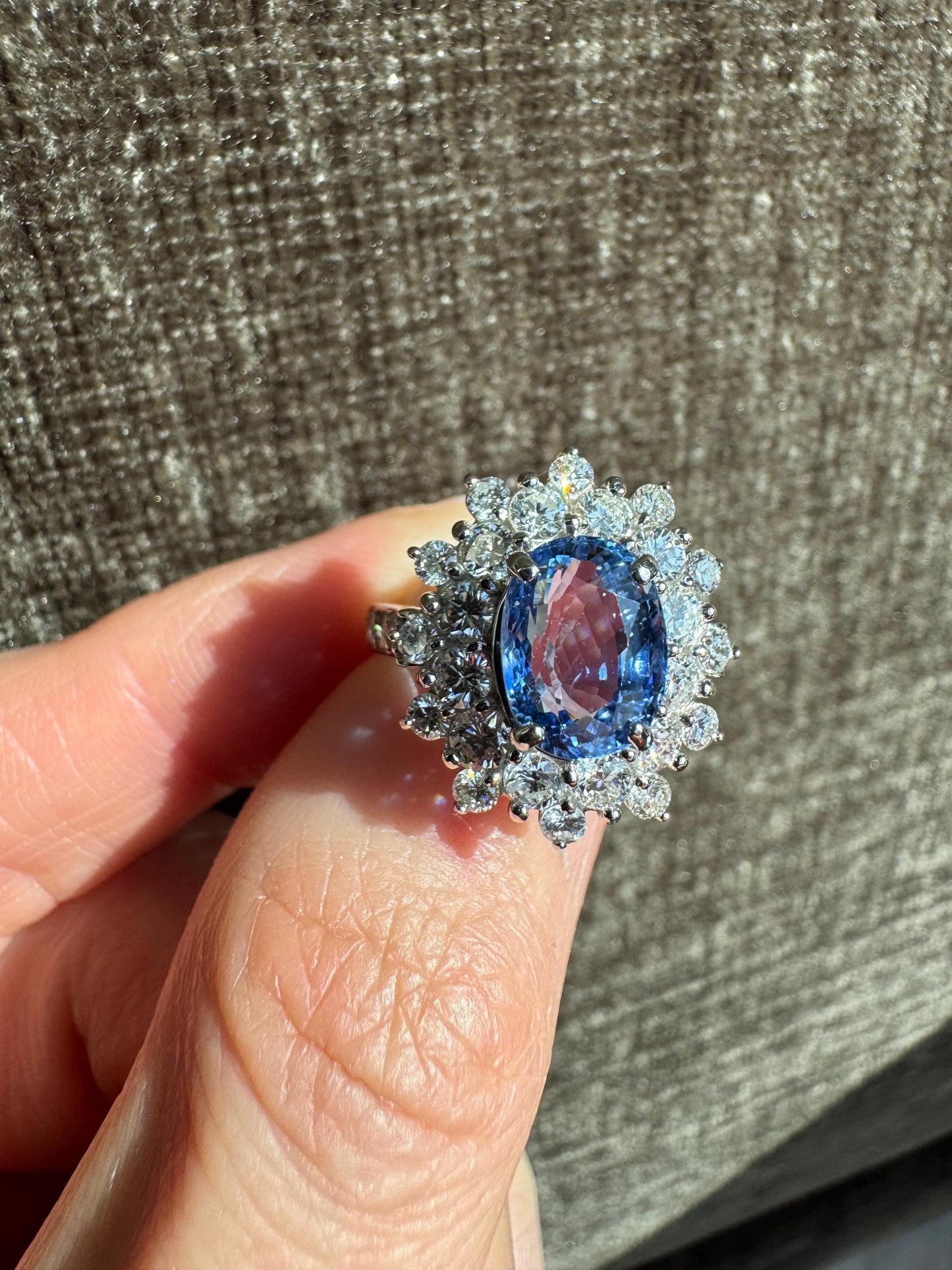 Cornflower Blue Natural Ceylon Sapphire and Natural Diamond Platinum Ring