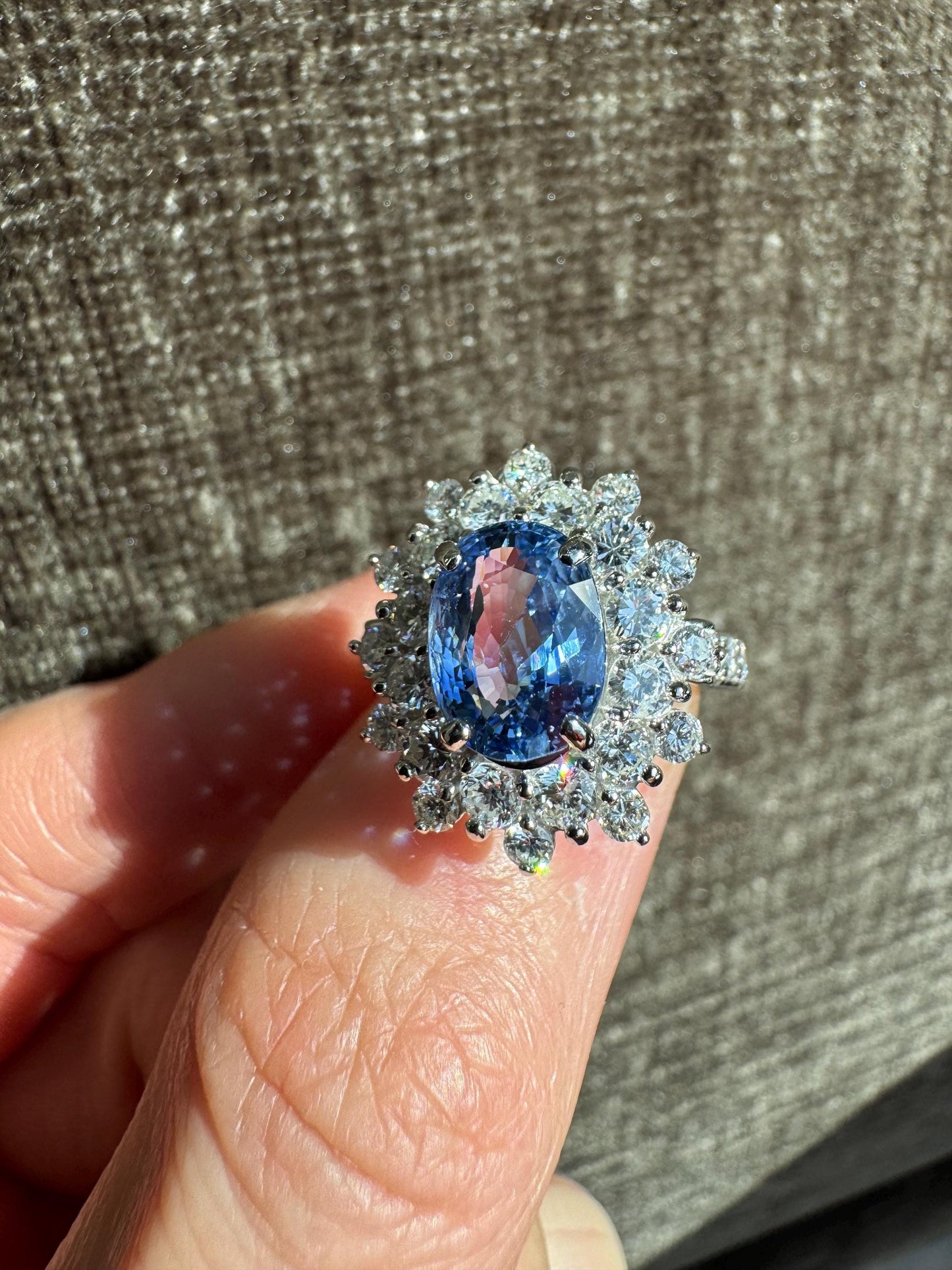 Cornflower Blue Natural Ceylon Sapphire and Natural Diamond Platinum Ring