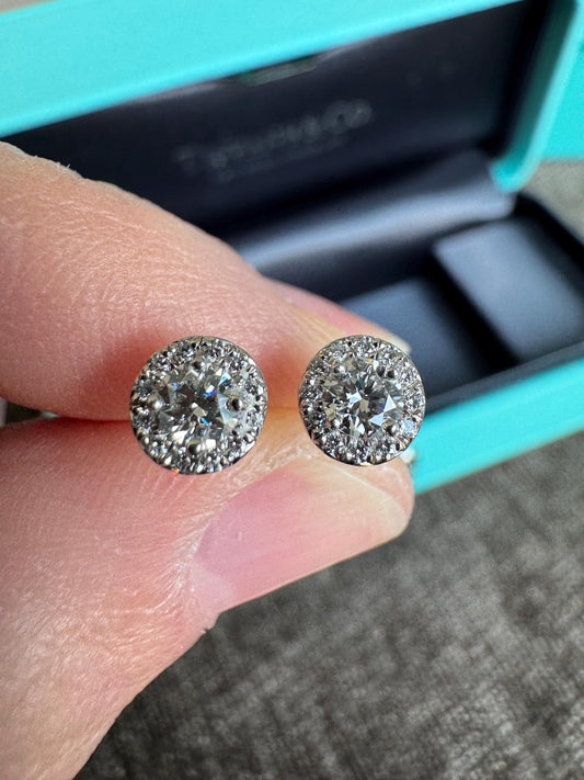 New Tiffany Soleste Diamond Stud Earrings Platinum