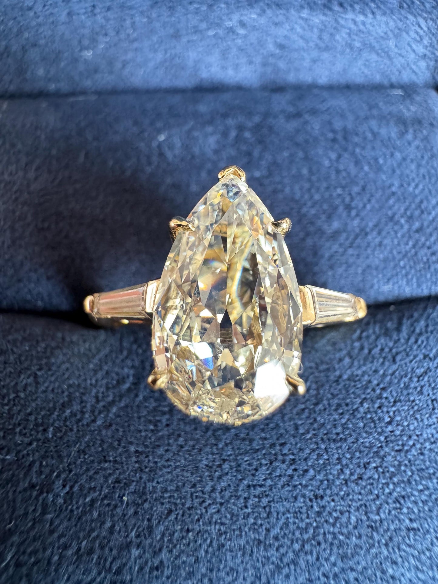 Vintage 2.02 Carat Old Cut Pear Shaped Diamond Ring GIA Certified 14k Yellow Gold