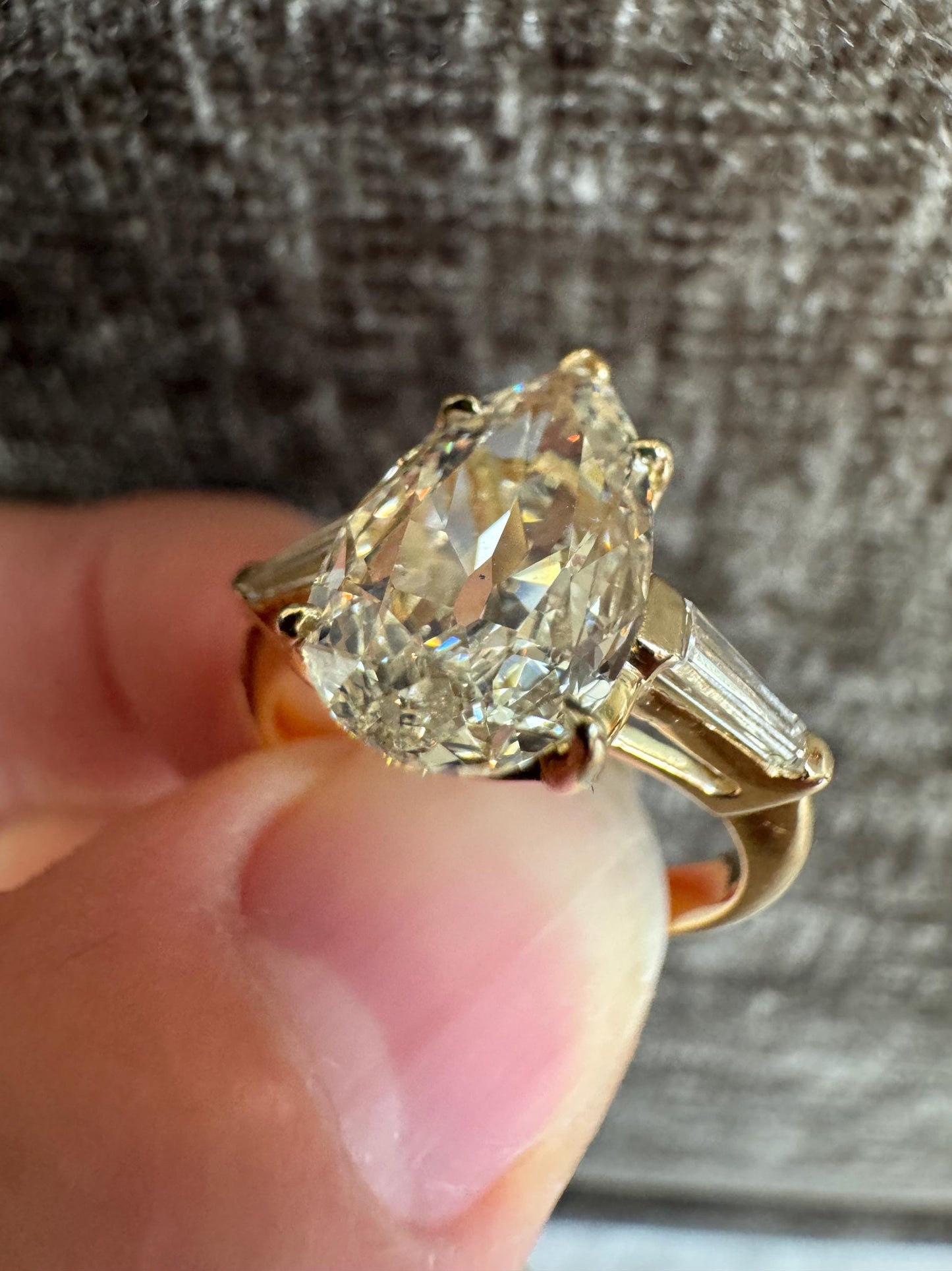 Vintage 2.02 Carat Old Cut Pear Shaped Diamond Ring GIA Certified 14k Yellow Gold