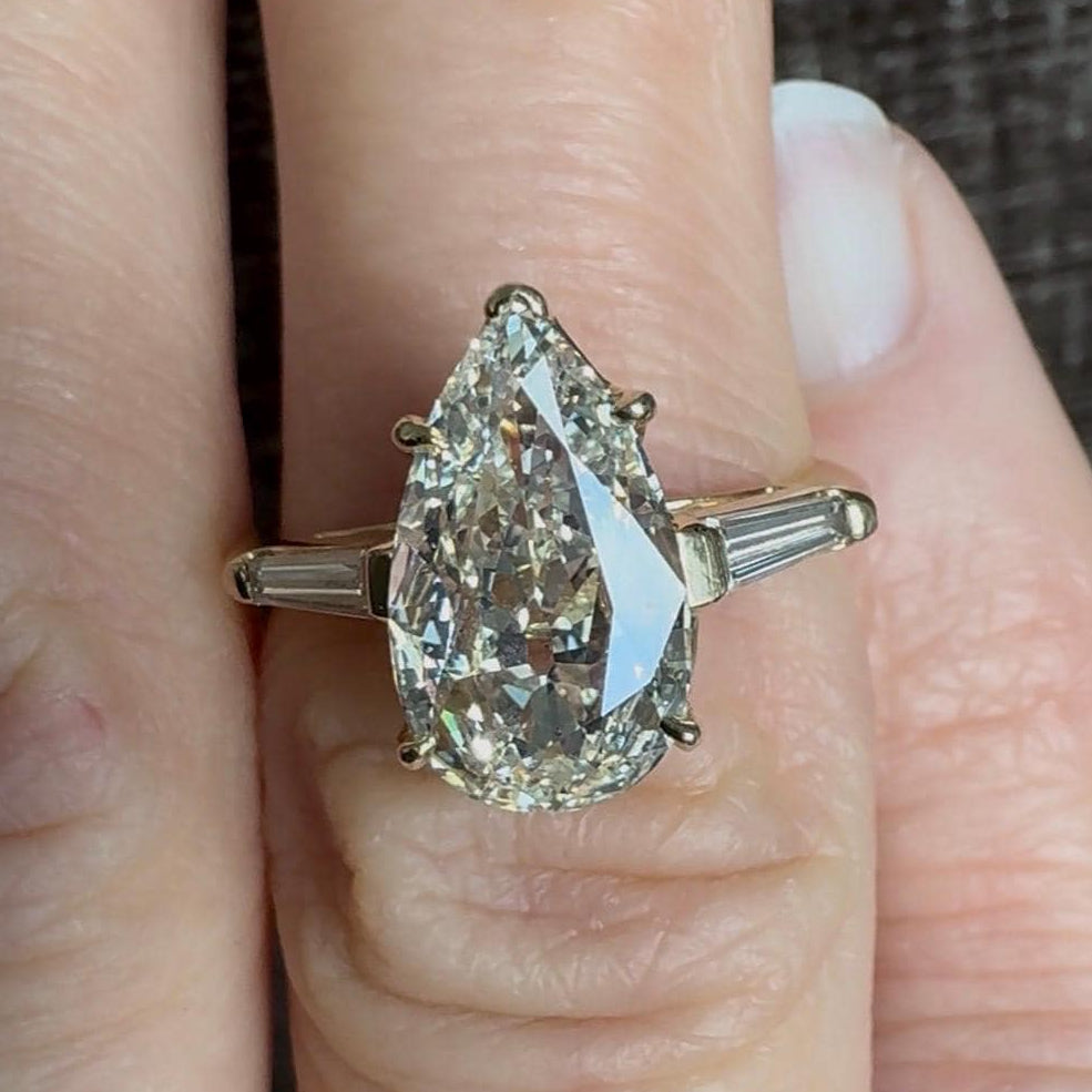 Vintage 2.02 Carat Old Cut Pear Shaped Diamond Ring GIA Certified 14k Yellow Gold