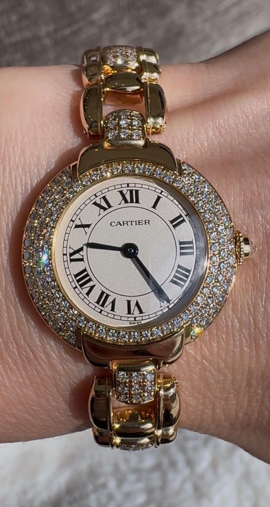 Vintage Cartier Vendôme Diamond Watch 18k Yellow Gold Factory Diamond Bezel