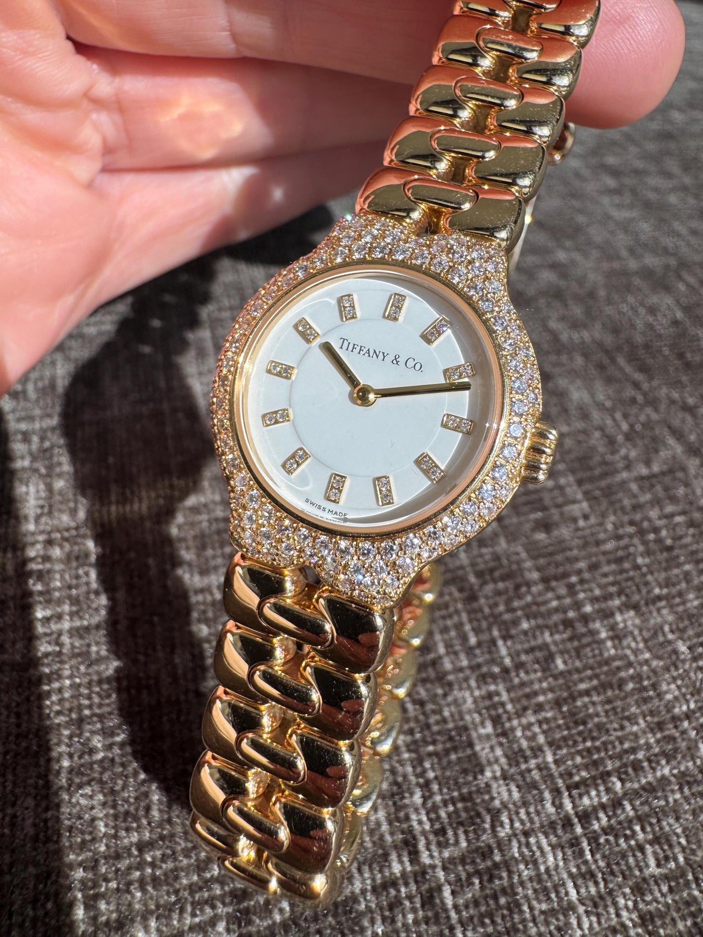 Vintage Tiffany & Co Tesoro Diamond Watch 18K Yellow Gold Swiss Made Luxury Women’s Bracelet Watch Estate Tiffany Jewelry