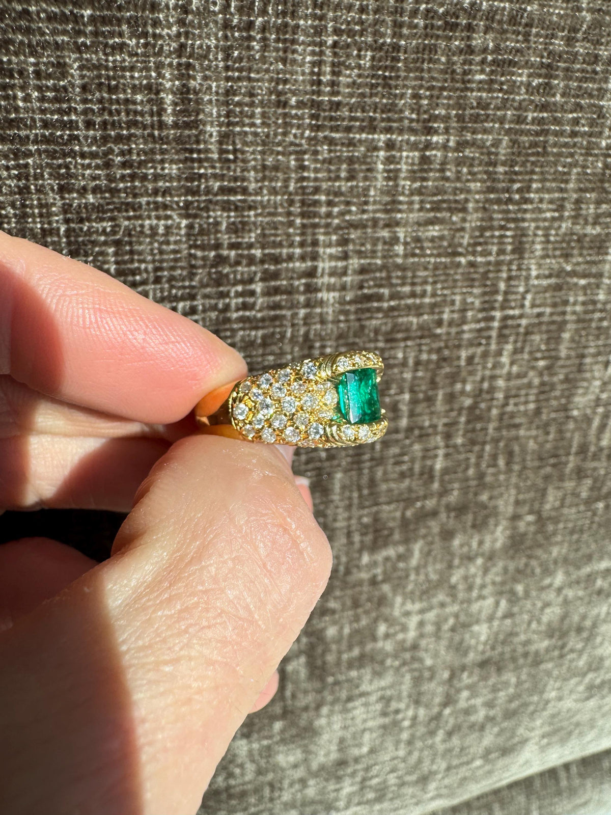 GIA Colombian Emerald Diamond Ring 18K Yellow Gold | Emerald Cut Pavé Statement Rhodium Ring