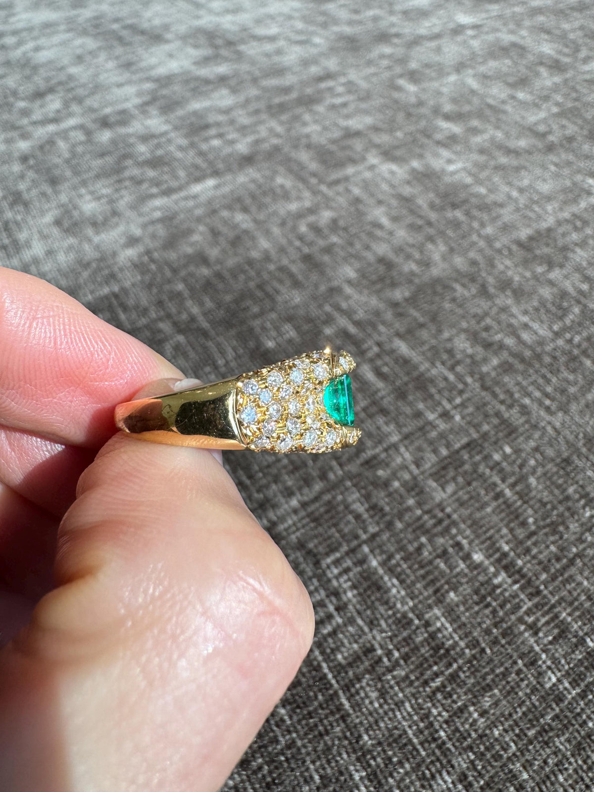 GIA Colombian Emerald Diamond Ring 18K Yellow Gold | Emerald Cut Pavé Statement Rhodium Ring