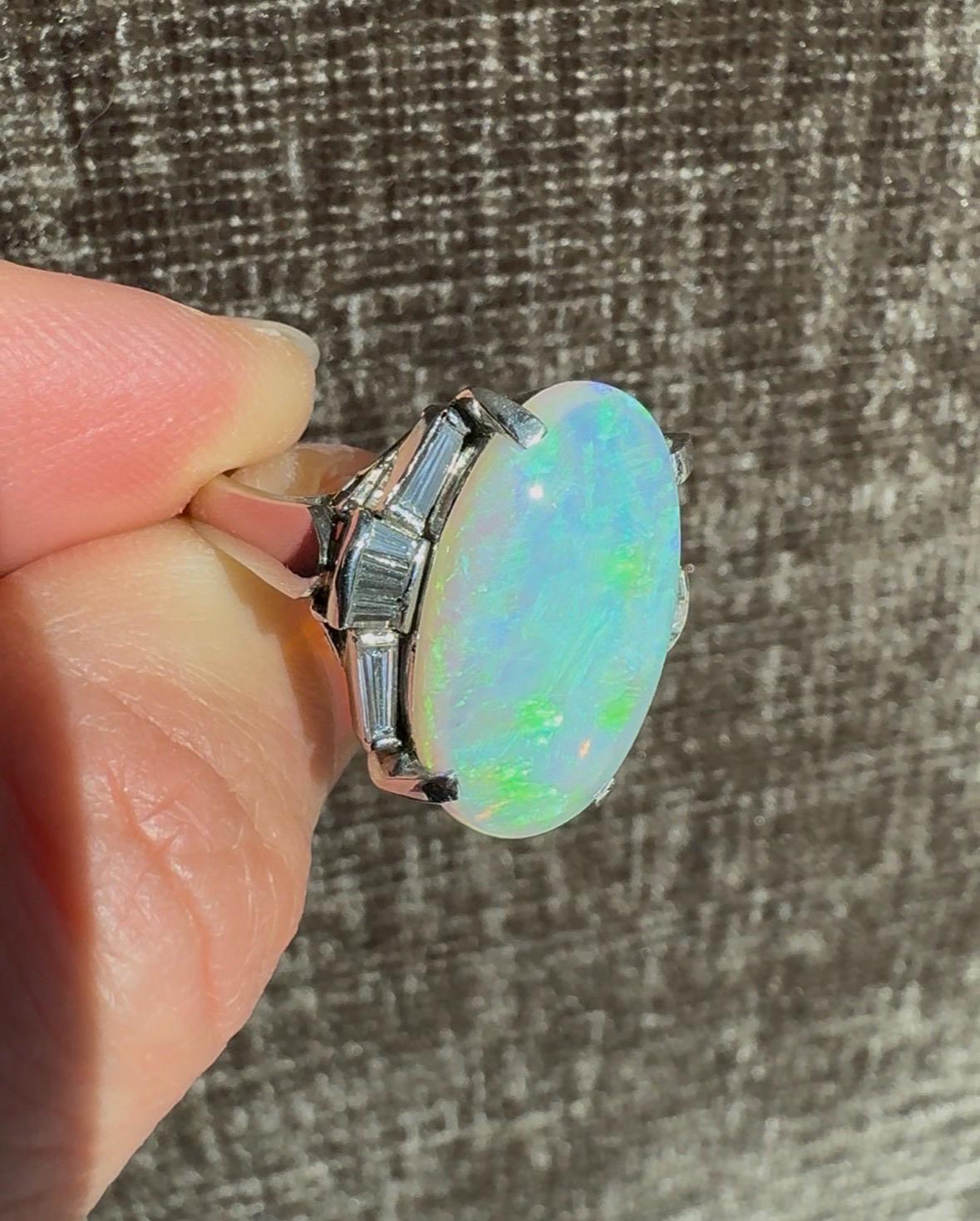 Platinum 4.65 Carat Natural Australian Opal & 0.54 Diamond Ring