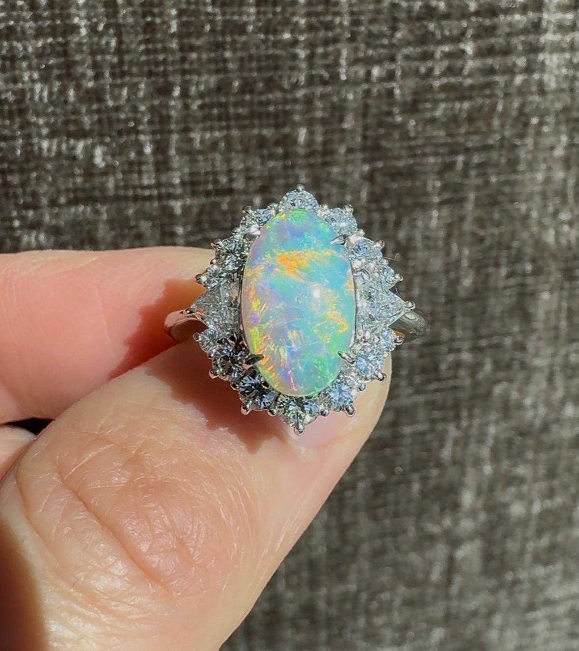 Vintage Platinum Australian 2.05 Opal & 0.99 Diamond Halo Ring