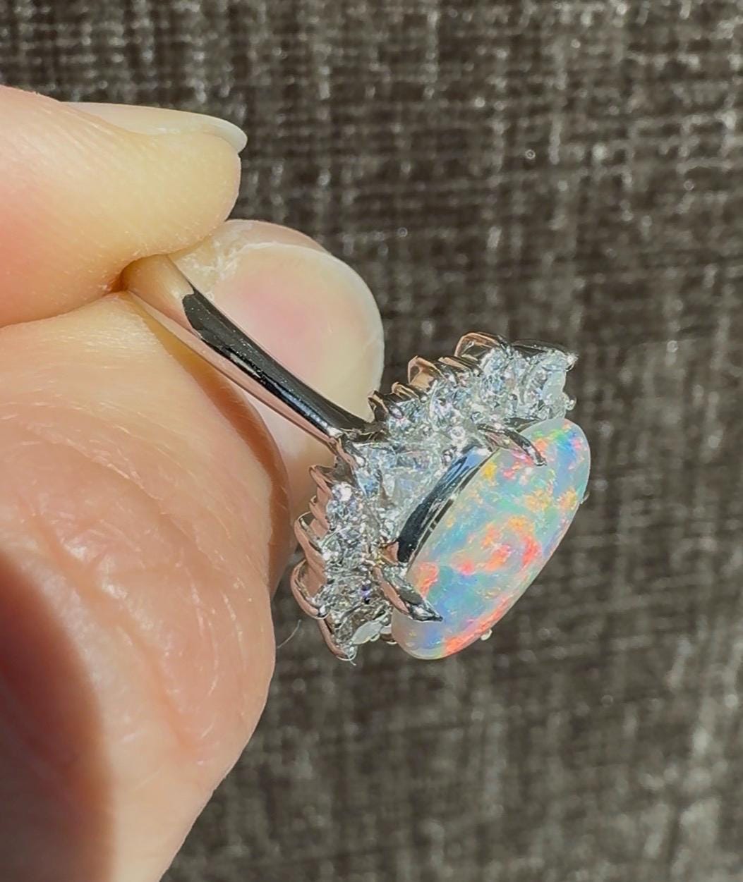 Vintage Platinum Australian 2.05 Opal & 0.99 Diamond Halo Ring