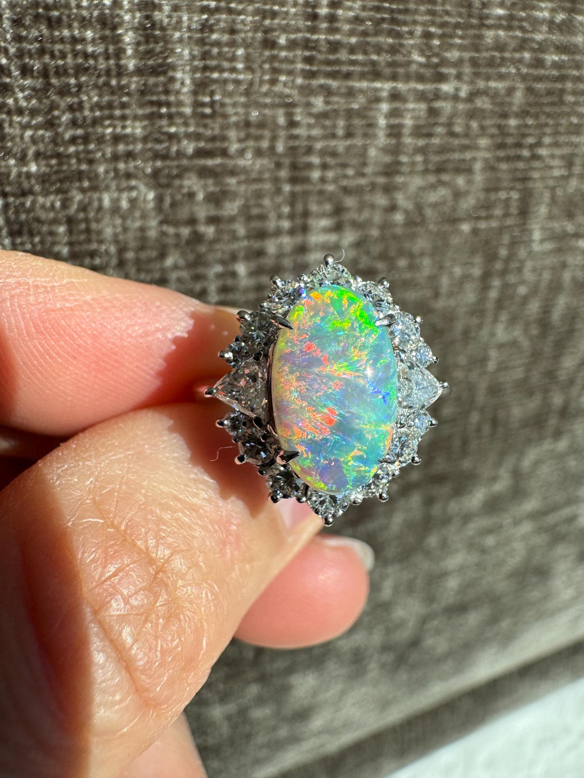 Vintage Platinum Australian 2.05 Opal & 0.99 Diamond Halo Ring