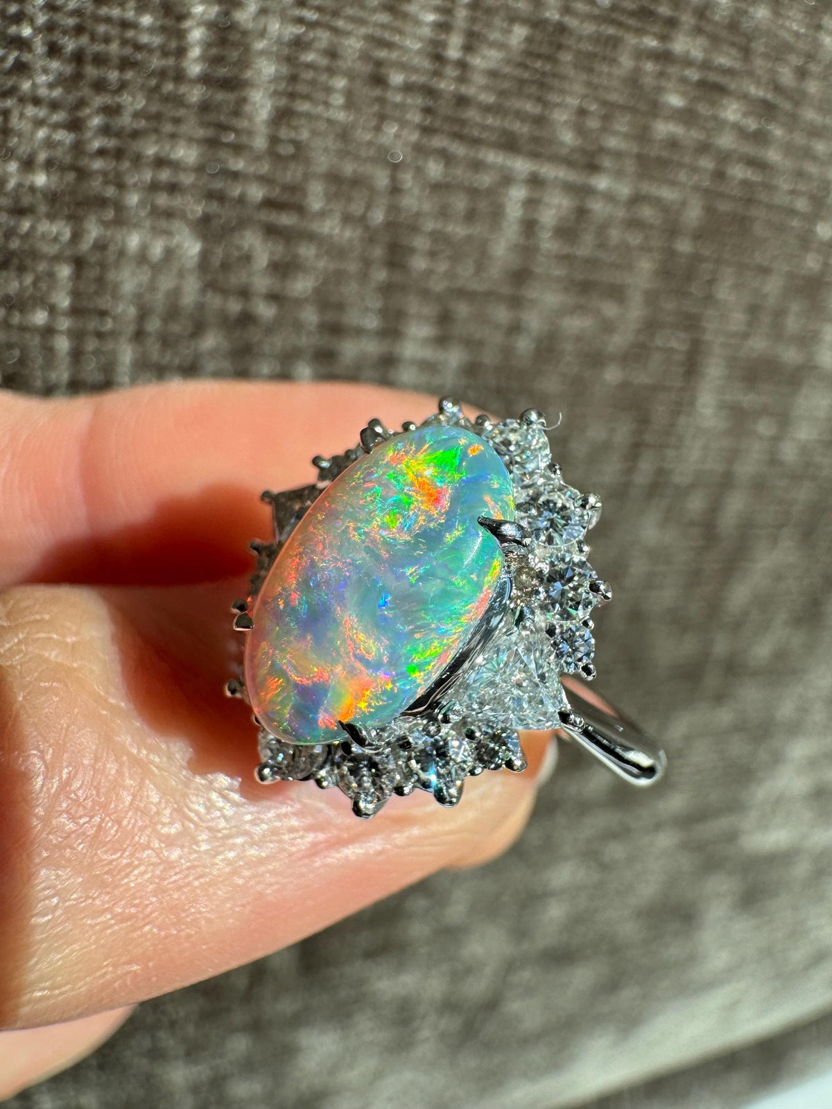 Vintage Platinum Australian 2.05 Opal & 0.99 Diamond Halo Ring