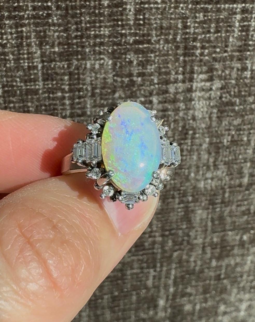 Platinum 2 Carat Natural Australian Opal & 0.52 Diamond Ring