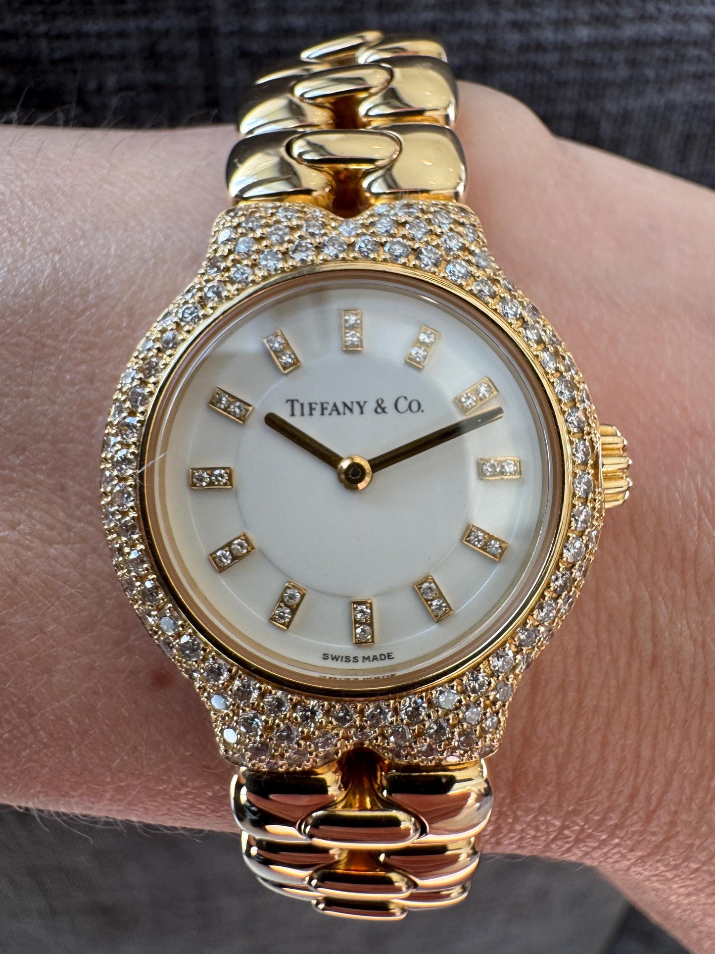 Vintage Tiffany & Co Tesoro Diamond Watch 18K Yellow Gold Swiss Made Luxury Women’s Bracelet Watch Estate Tiffany Jewelry