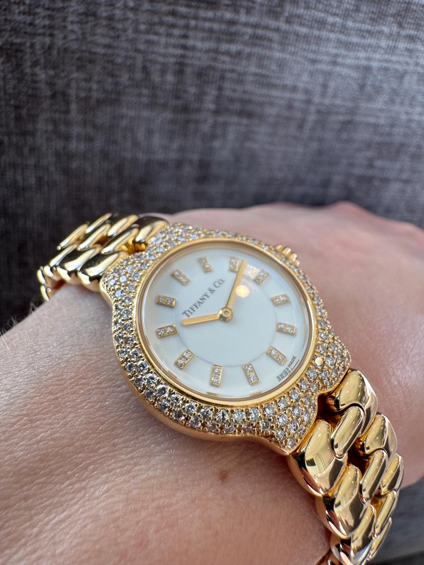 Vintage Tiffany & Co Tesoro Diamond Watch 18K Yellow Gold Swiss Made Luxury Women’s Bracelet Watch Estate Tiffany Jewelry