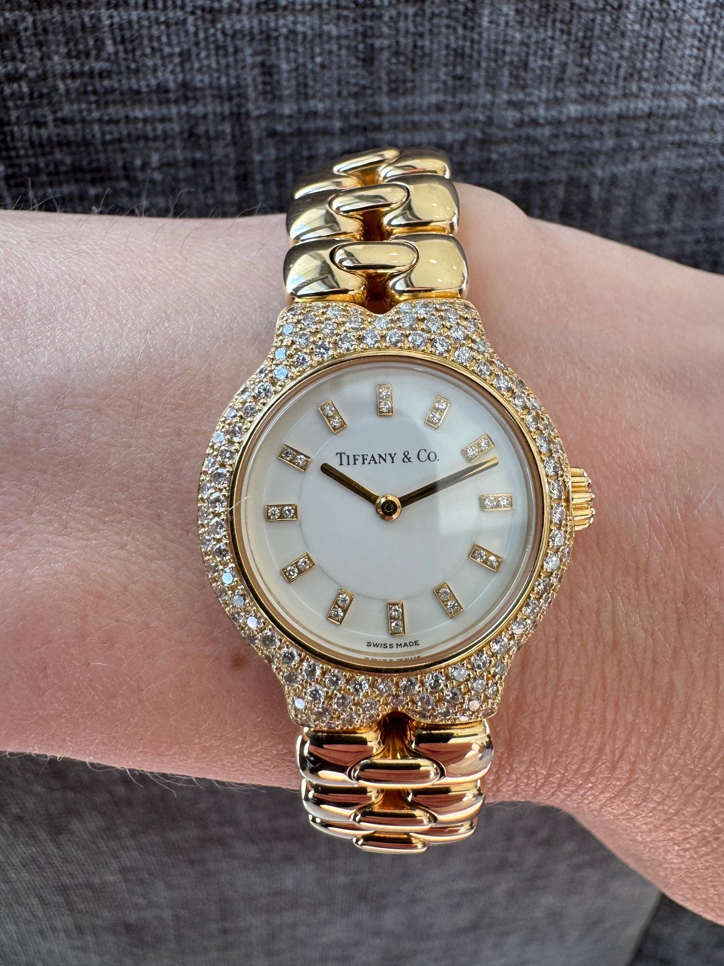 Vintage Tiffany & Co Tesoro Diamond Watch 18K Yellow Gold Swiss Made Luxury Women’s Bracelet Watch Estate Tiffany Jewelry