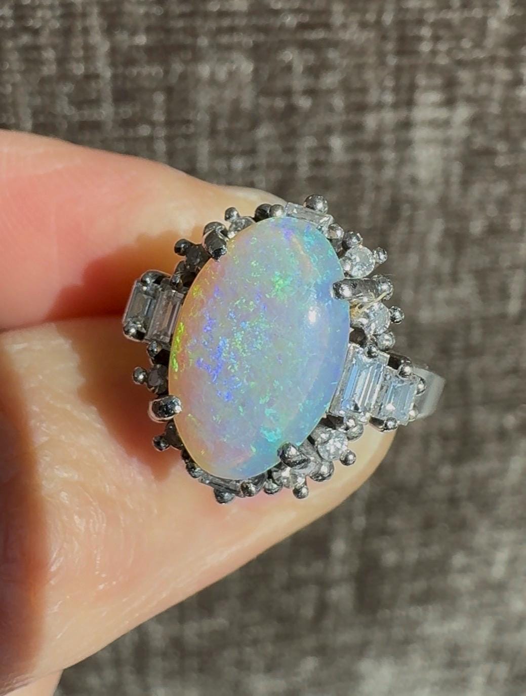 Platinum 2 Carat Natural Australian Opal & 0.52 Diamond Ring