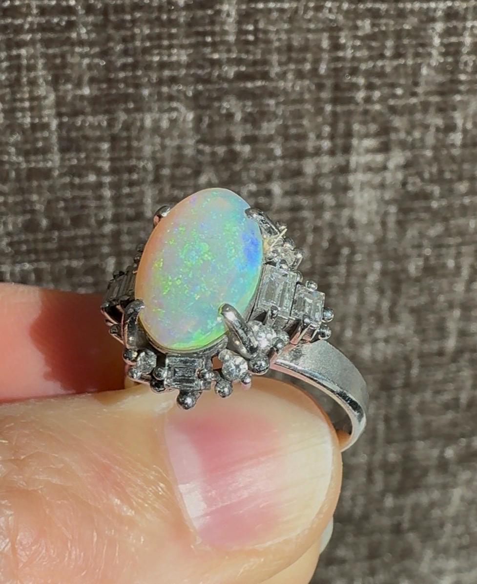 Platinum 2 Carat Natural Australian Opal & 0.52 Diamond Ring