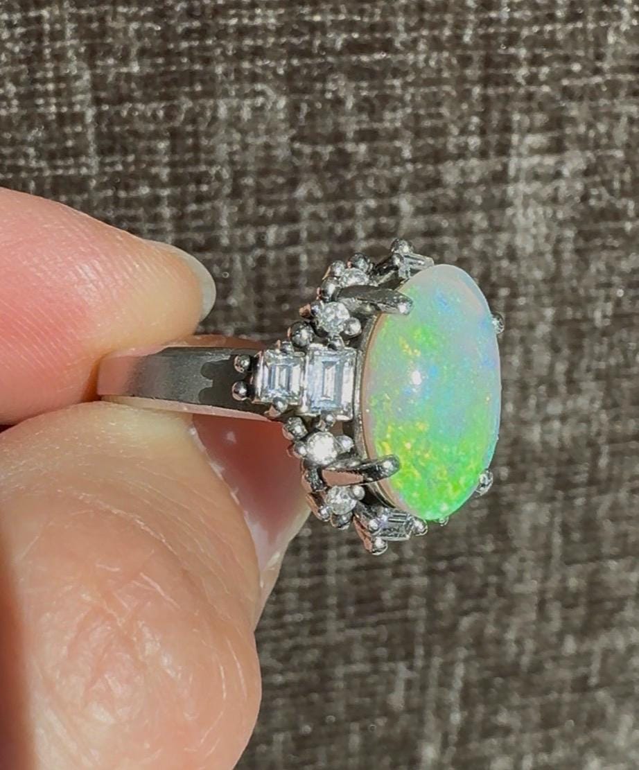 Platinum 2 Carat Natural Australian Opal & 0.52 Diamond Ring