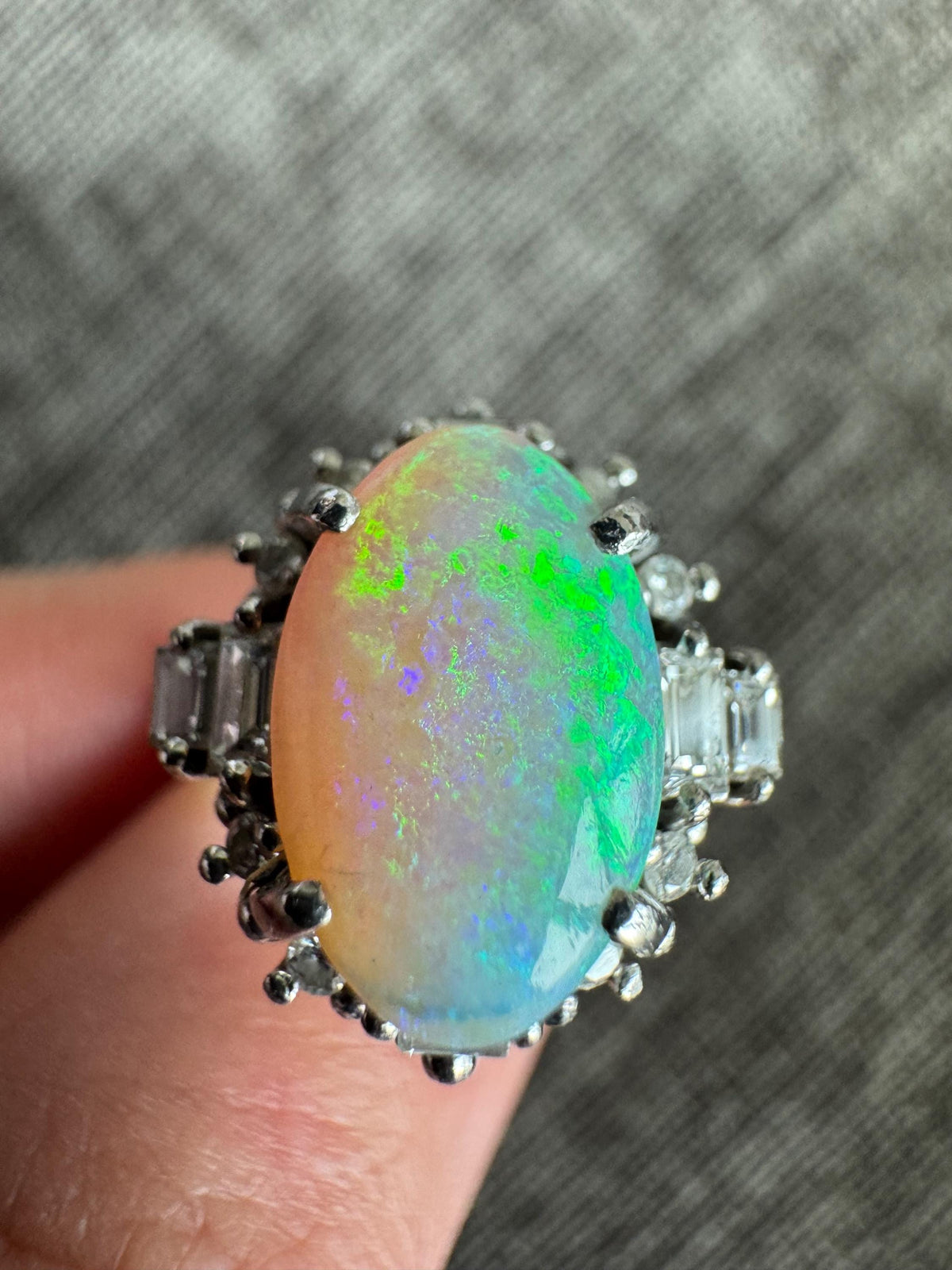 Platinum 2 Carat Natural Australian Opal & 0.52 Diamond Ring