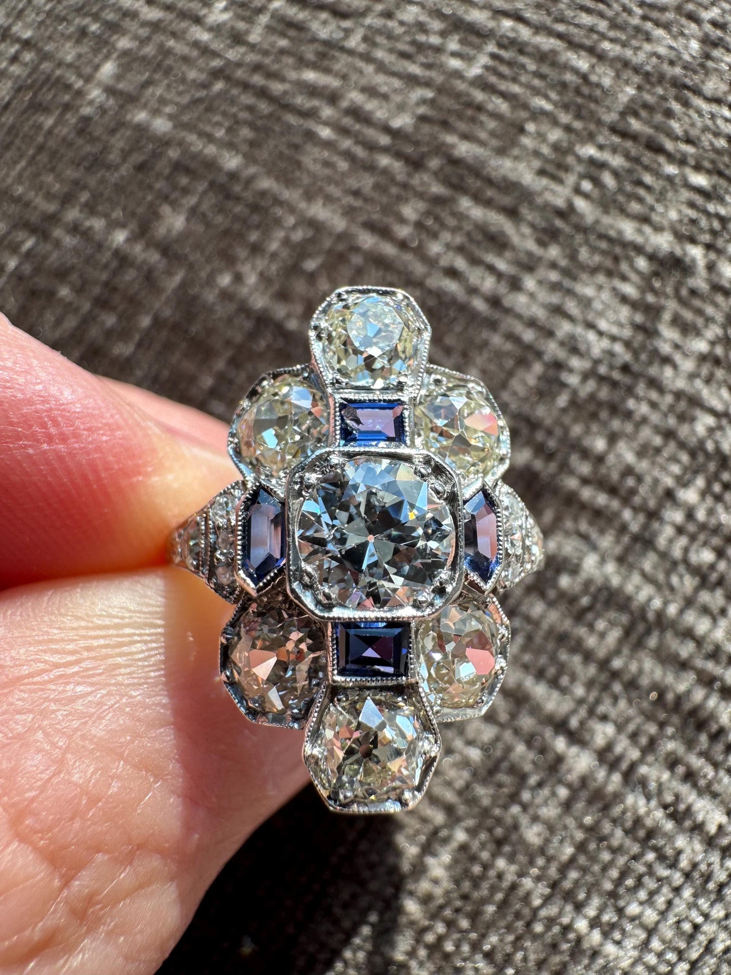 Antique Platinum Art Deco 3.02 CTW Old European Cut Diamond & Sapphire Ring