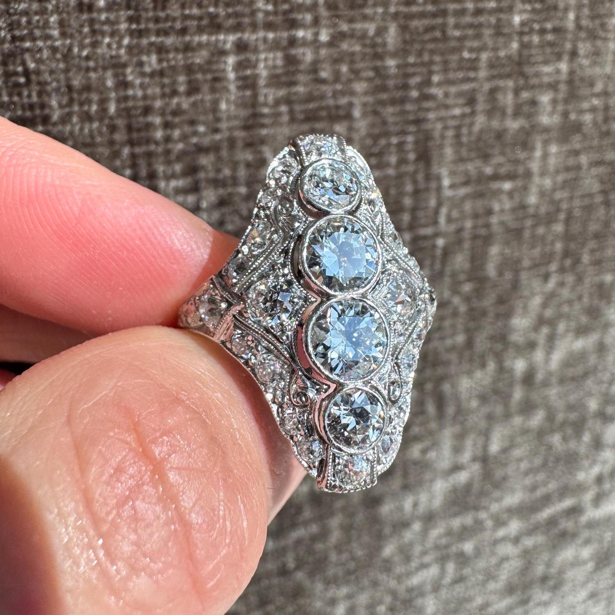 Authentic Edwardian Platinum 3+ CTW Old European Cut Diamond Ring Circa 1910