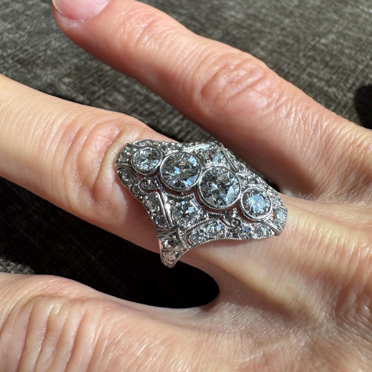 Authentic Edwardian Platinum 3+ CTW Old European Cut Diamond Ring Circa 1910
