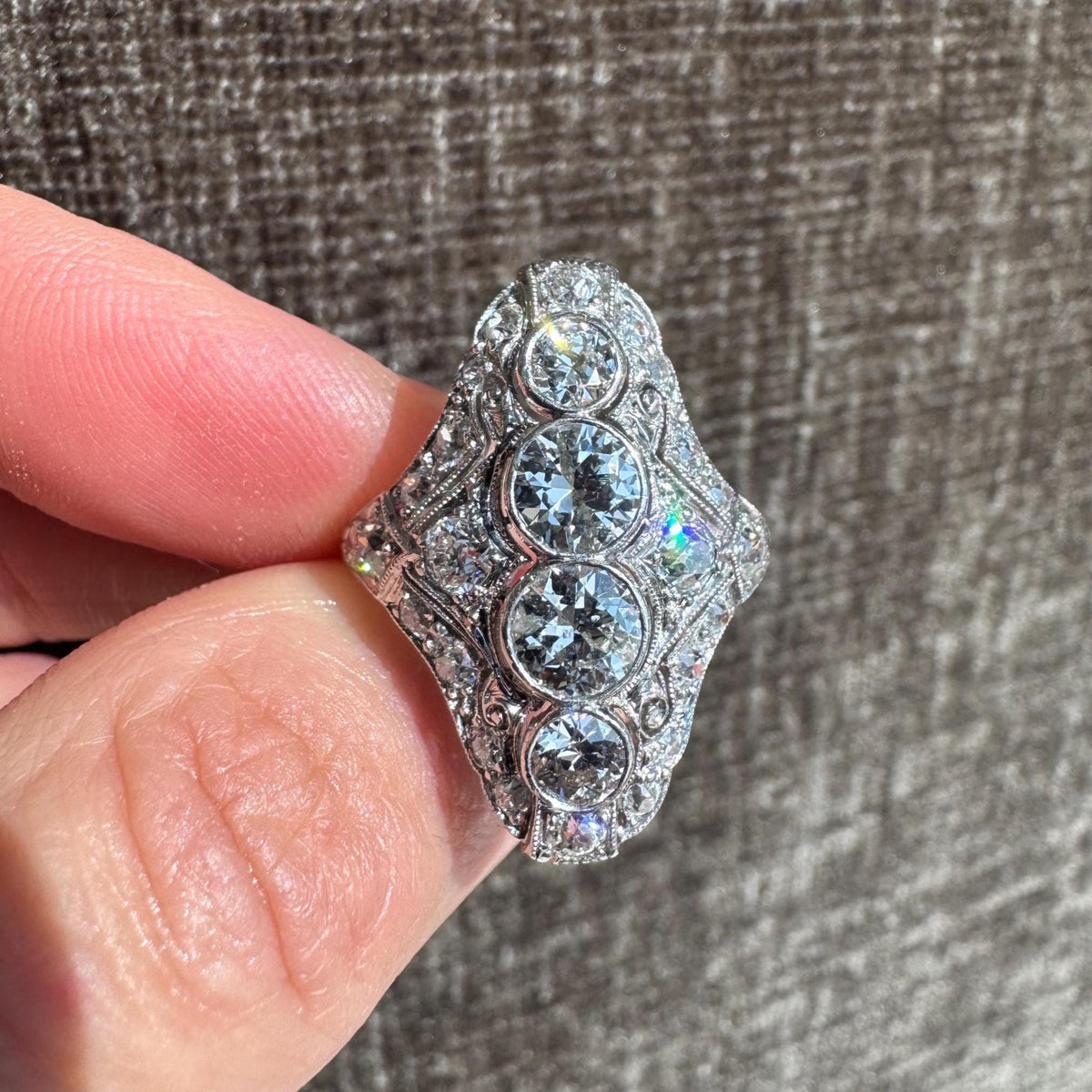 Authentic Edwardian Platinum 3+ CTW Old European Cut Diamond Ring Circa 1910