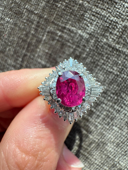 GIA Certified 1.68 Carat Natural Thailand Ruby & Diamond Platinum Ballerina Ring