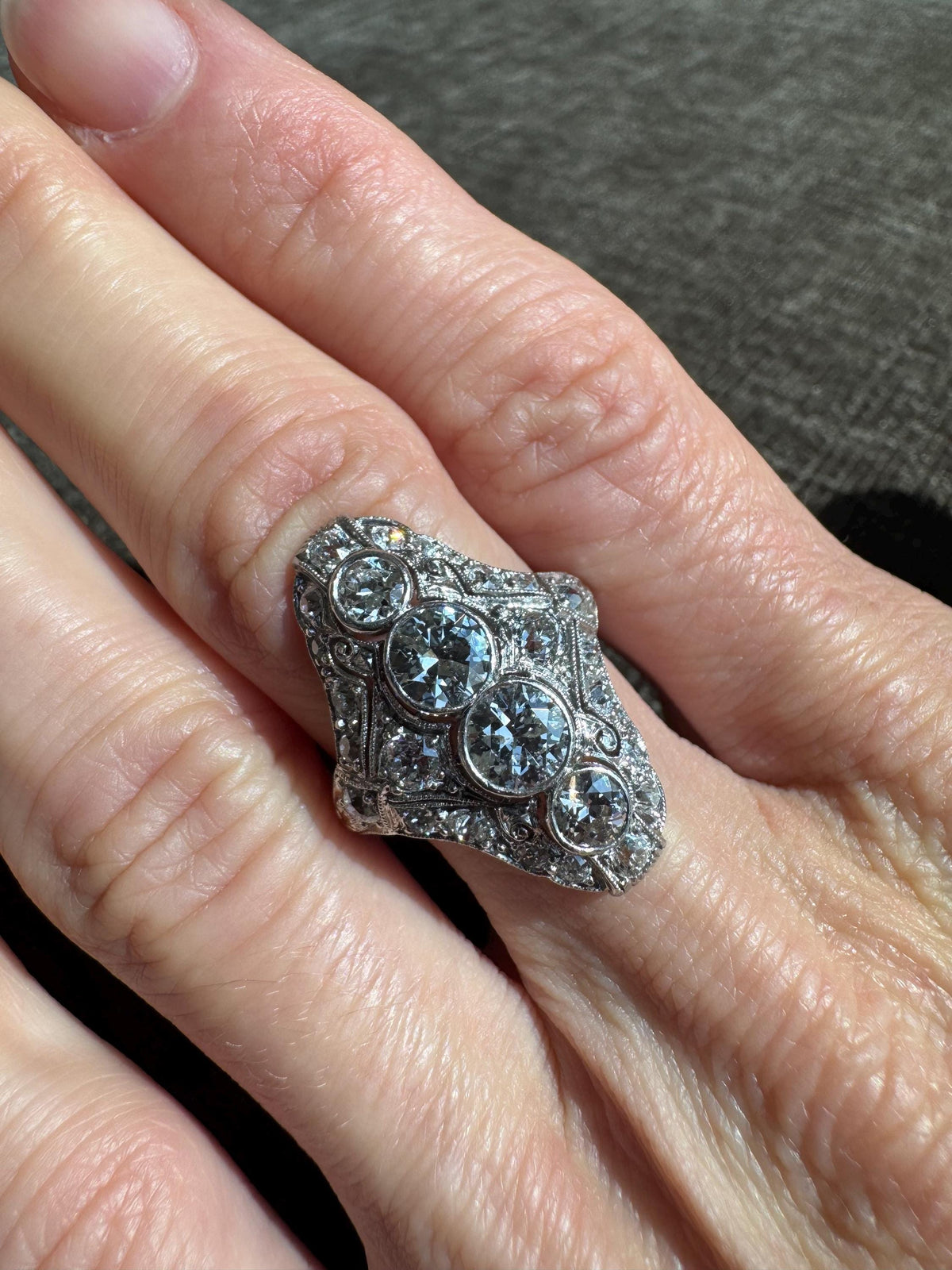 Authentic Edwardian Platinum 3+ CTW Old European Cut Diamond Ring Circa 1910