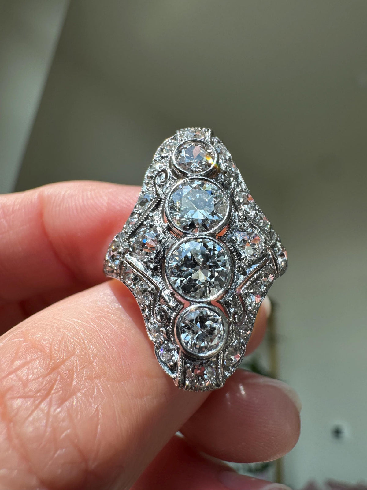 Authentic Edwardian Platinum 3+ CTW Old European Cut Diamond Ring Circa 1910
