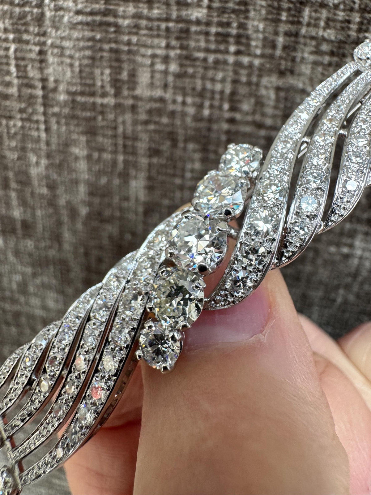 Vintage Platinum Diamond Ribbon Brooch | 4.21 CTW Natural Diamonds | Estate Fine Jewelry | Art Deco Revival