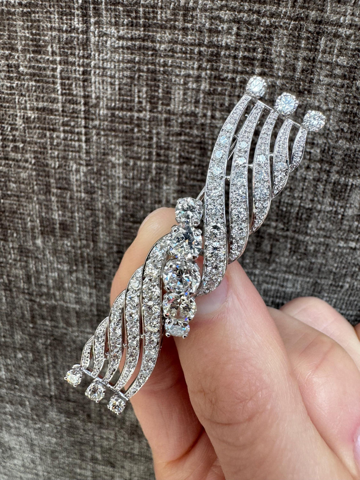 Vintage Platinum Diamond Ribbon Brooch | 4.21 CTW Natural Diamonds | Estate Fine Jewelry | Art Deco Revival