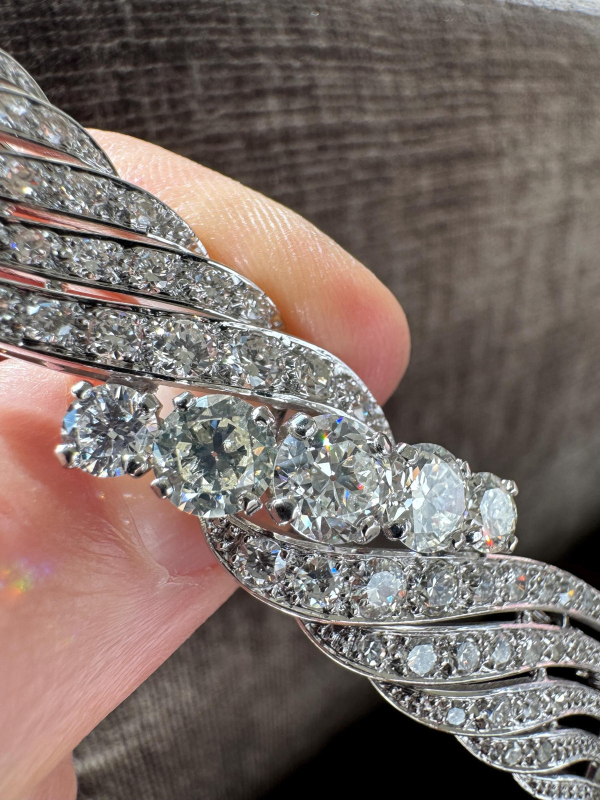 Vintage Platinum Diamond Ribbon Brooch | 4.21 CTW Natural Diamonds | Estate Fine Jewelry | Art Deco Revival
