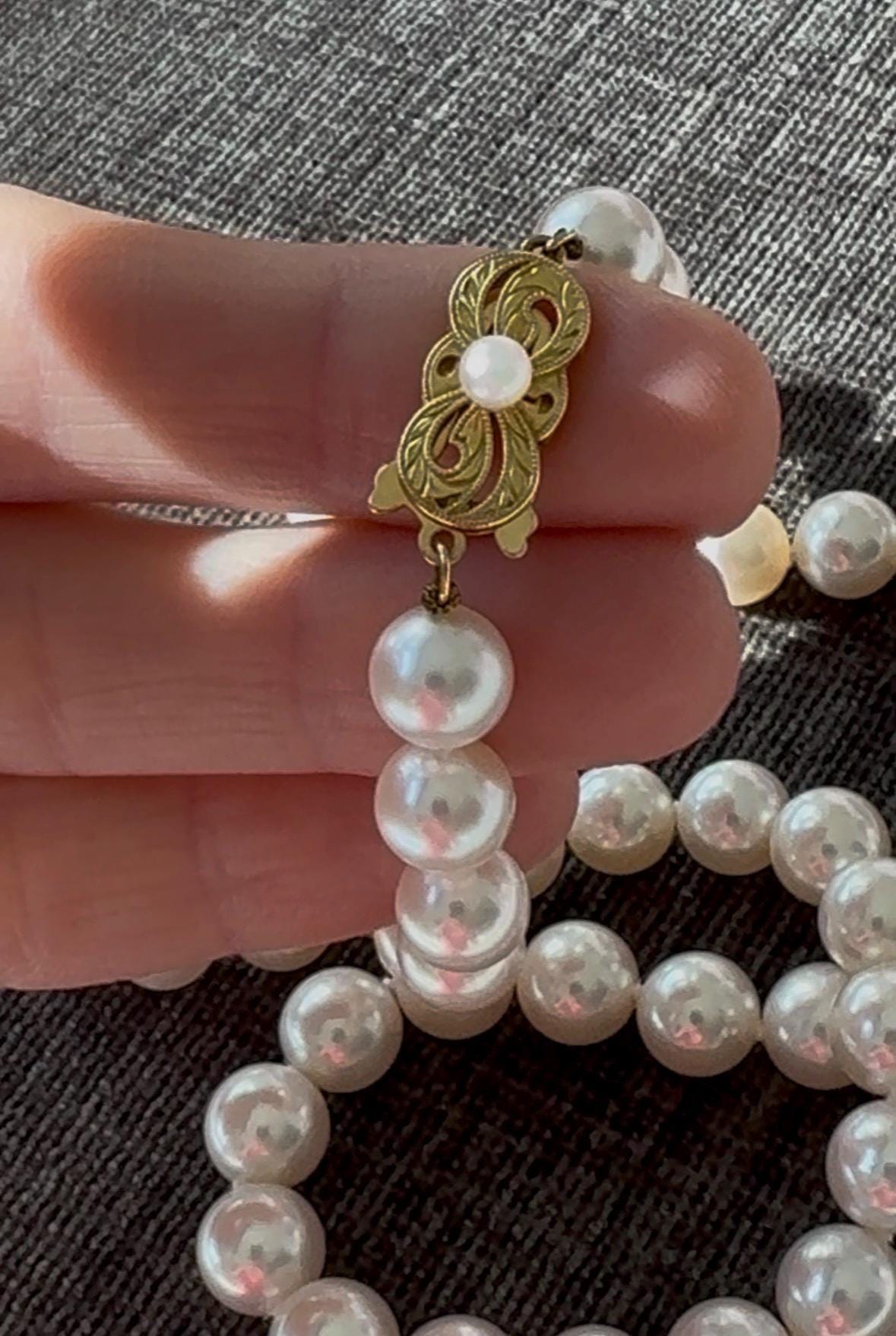 24" Mikimoto Pearl Necklace with 18k Yellow Gold & Diamond Clasp