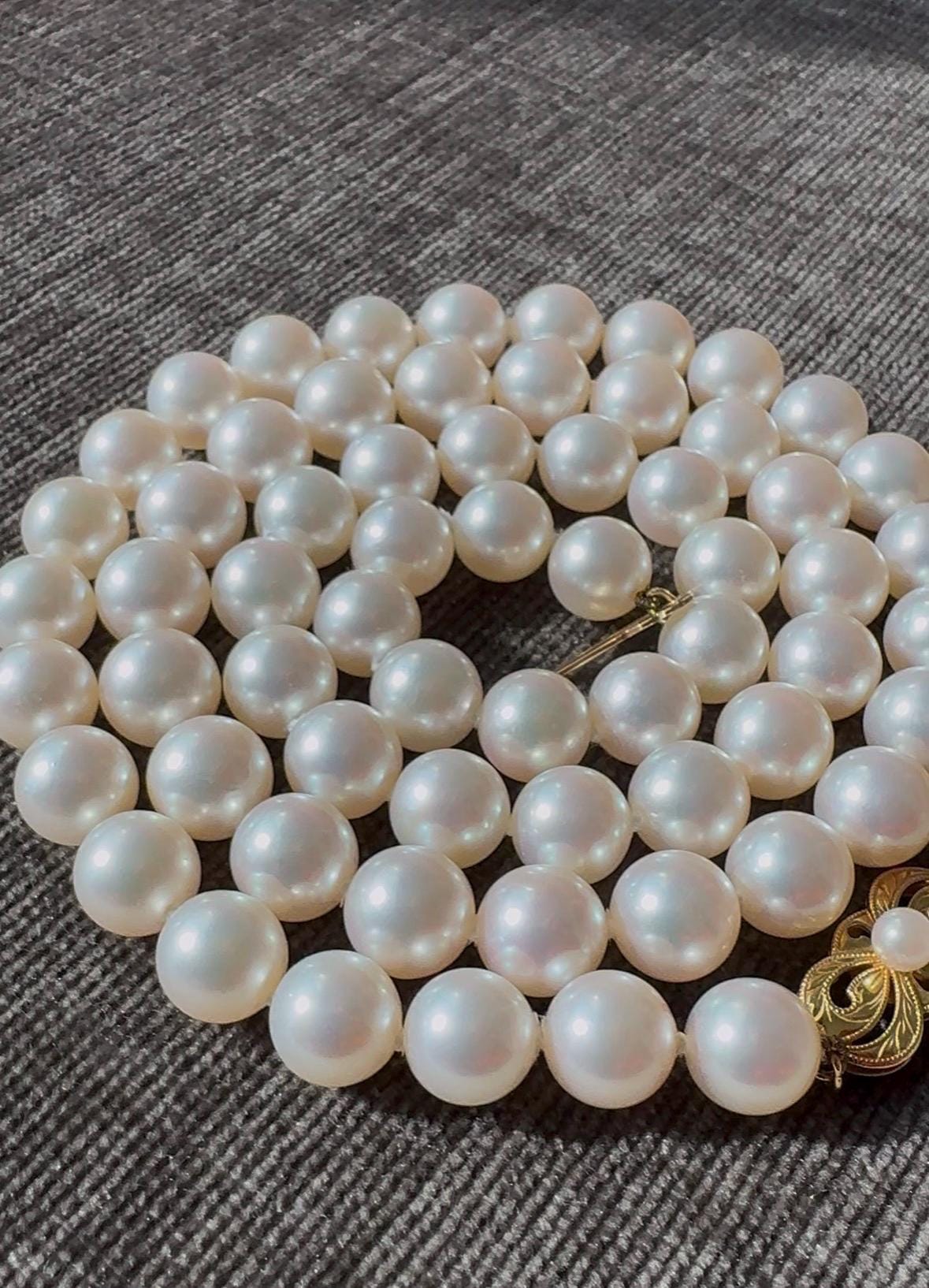 24" Mikimoto Pearl Necklace with 18k Yellow Gold & Diamond Clasp