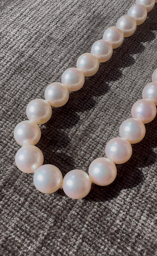 24" Mikimoto Pearl Necklace with 18k Yellow Gold & Diamond Clasp