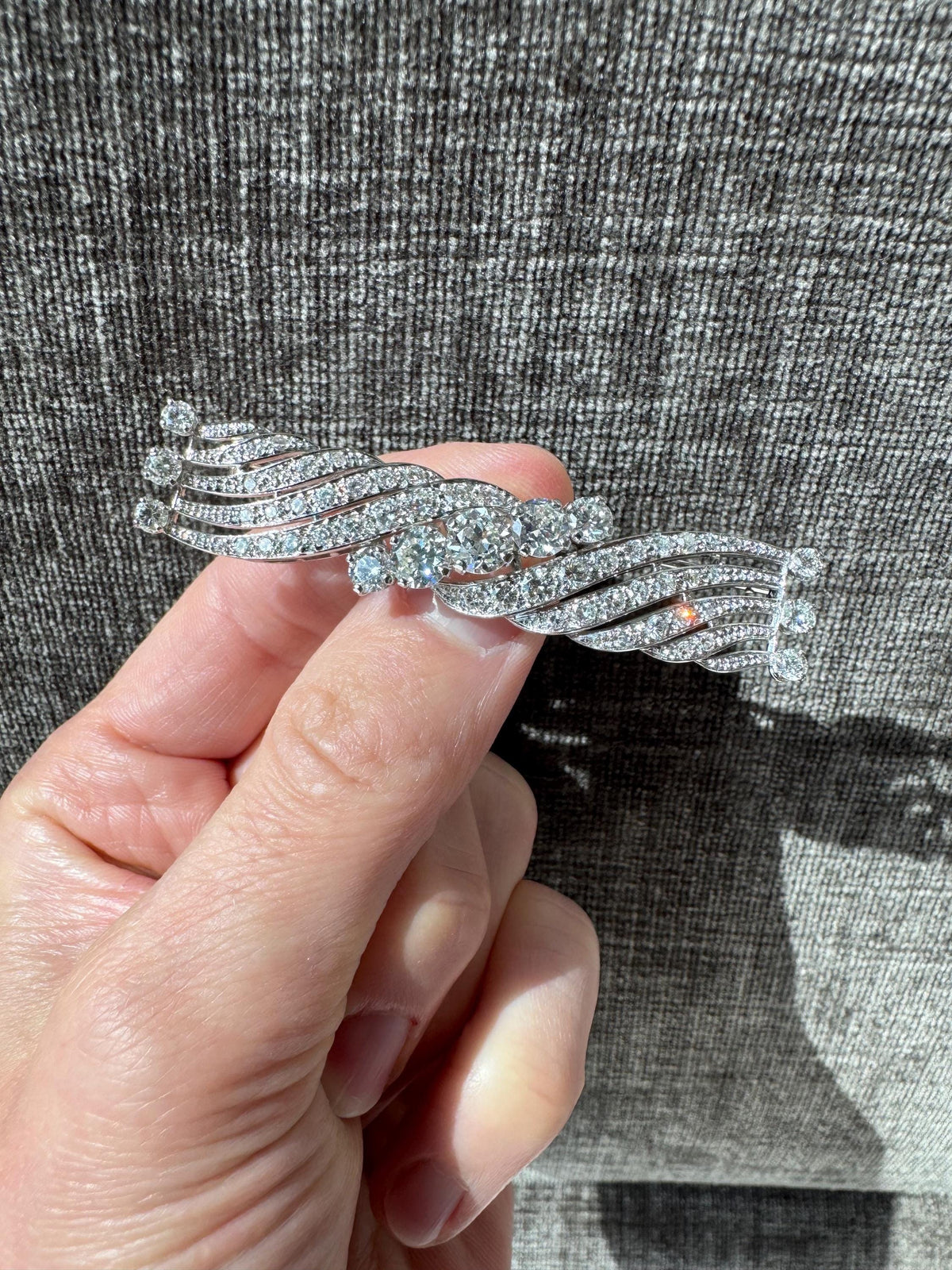 Vintage Platinum Diamond Ribbon Brooch | 4.21 CTW Natural Diamonds | Estate Fine Jewelry | Art Deco Revival