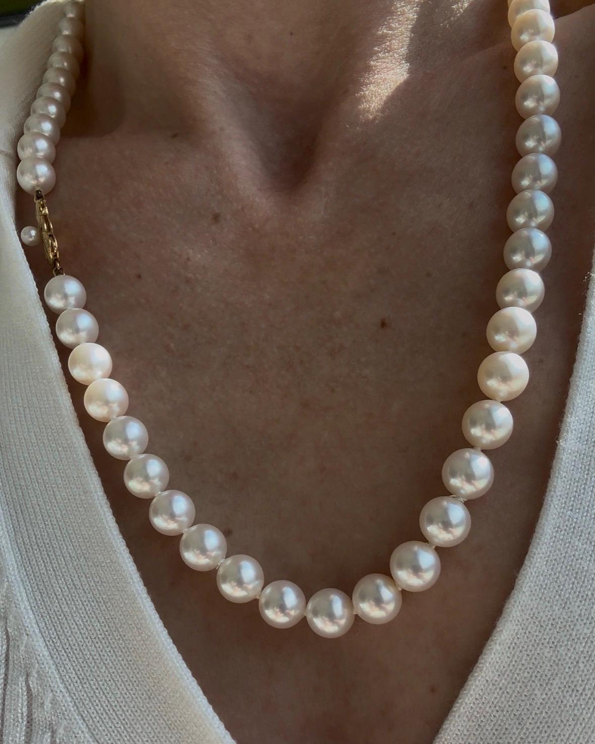 24" Mikimoto Pearl Necklace with 18k Yellow Gold & Diamond Clasp