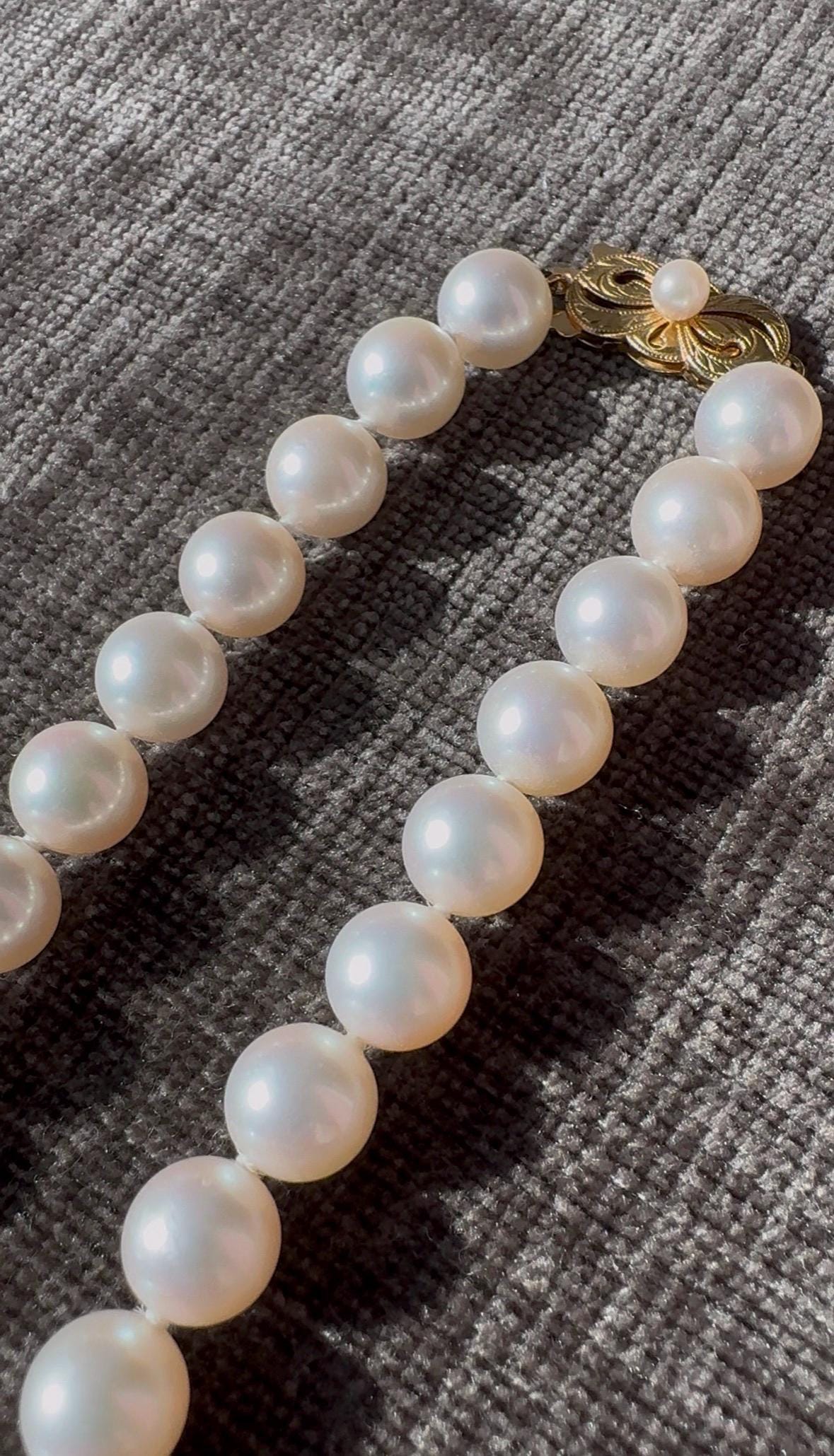 24" Mikimoto Pearl Necklace with 18k Yellow Gold & Diamond Clasp