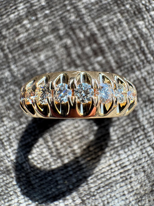 14K Yellow Gold 7 Natural Diamond Estate Band Ring