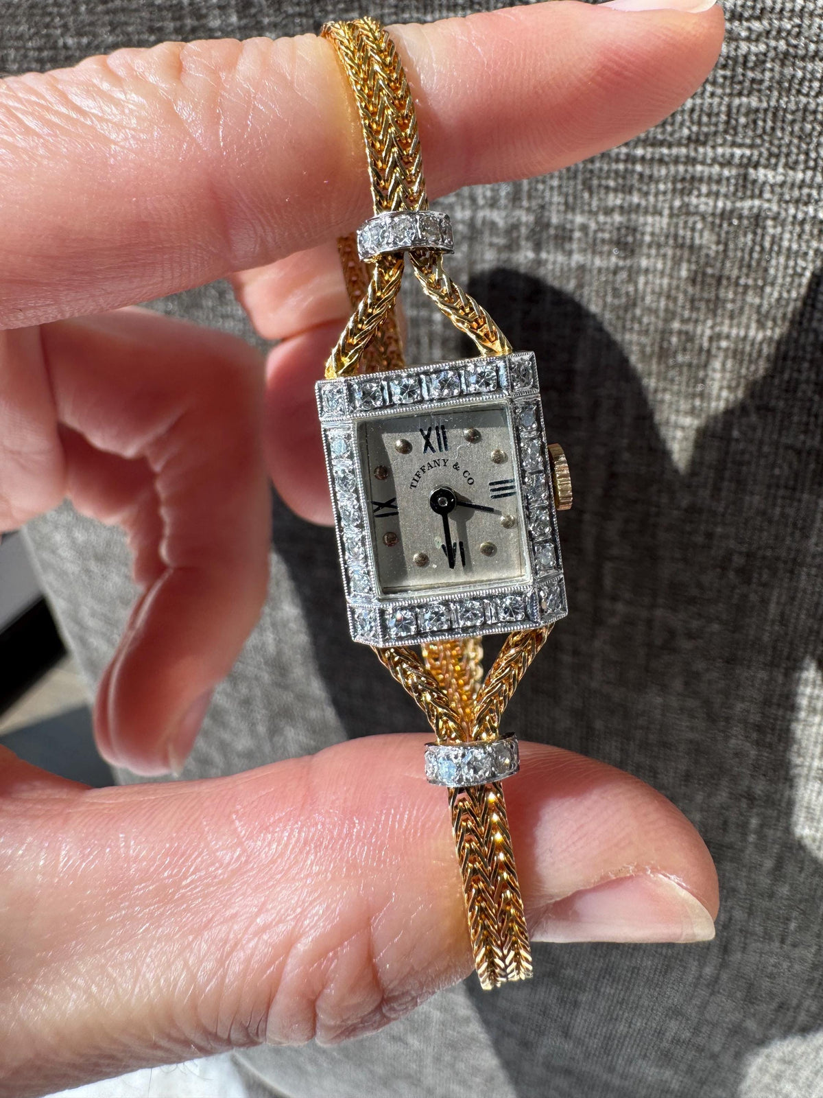 Vintage Tiffany & Co. 14K Yellow Gold And Platinum Diamond Cocktail Watch Circa 1940s - 1950s