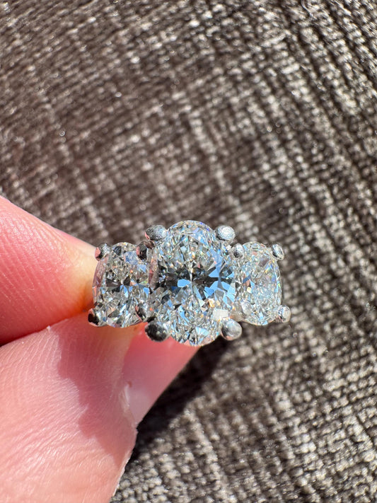 Vintage Estate 2.35 CTW Natural Oval Diamond Three Stone Past Present Future Platinum Ring